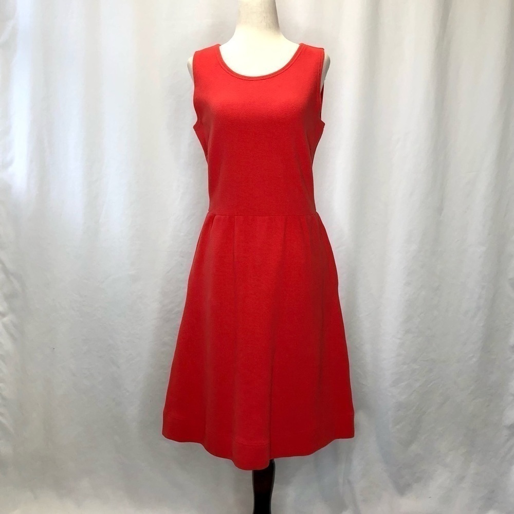 Garnet Hill textured fit and flare sleeveless dress exposed zipper pockets XS
